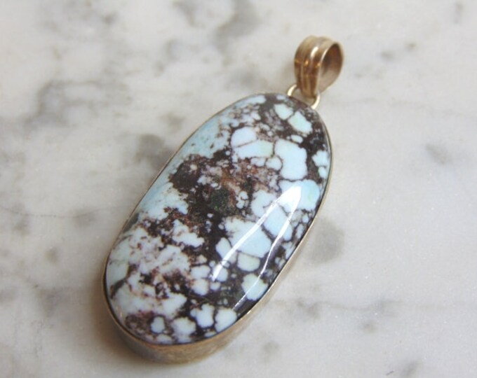 Womens Vintage Estate Sterling Silver Chrysocolla Stone Pendant 13.7g E4697