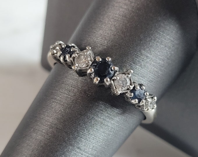 Womens Vintage Estate 14K White Gold Sapphire & Diamond Ring, 2.8g E6751