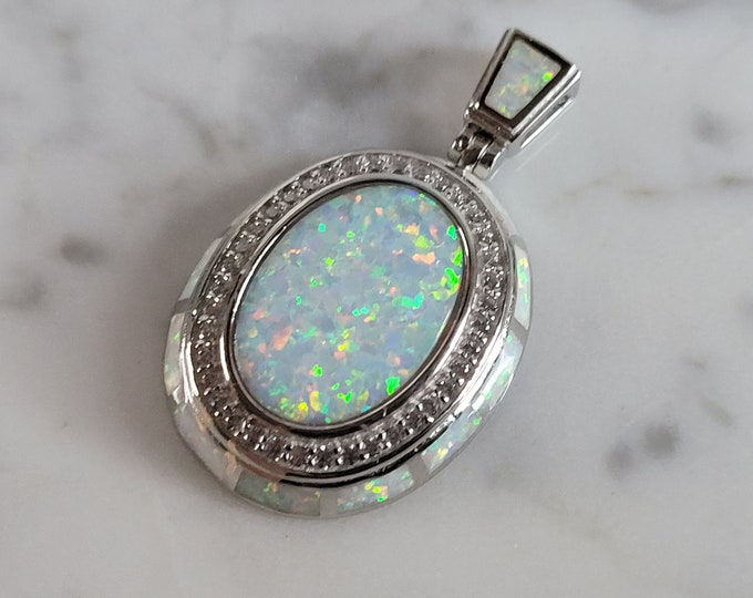 Womens Estate Sterling Silver Modernist Opal Pendant 5.1g E6750
