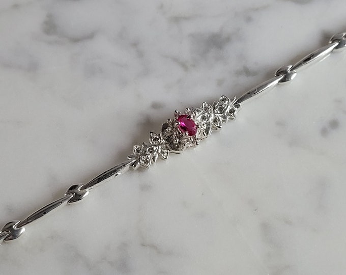 Womens Vintage Estate Sterling Silver Garnet CZ Bracelet 7.0g E6252