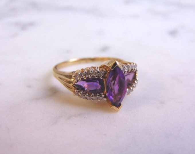 Womens Vintage Estate 10k Gold Diamond Amethyst Ring 4.2g E2547