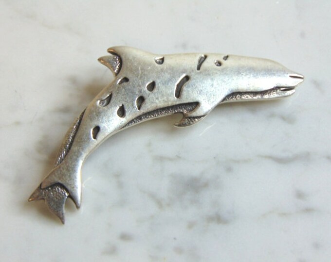 Womens Vintage Estate .925 Sterling Silver Dolphin Brooch 13.4g E1531