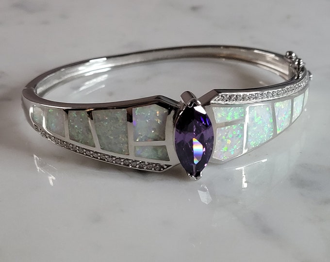 Womens Sterling Silver Modernist Opal Bangle Bracelet 26.2g E2411
