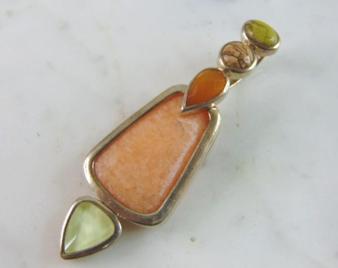 Womens Vintage Estate Sterling Silver Multi Stone Pendant 12.5g E5255