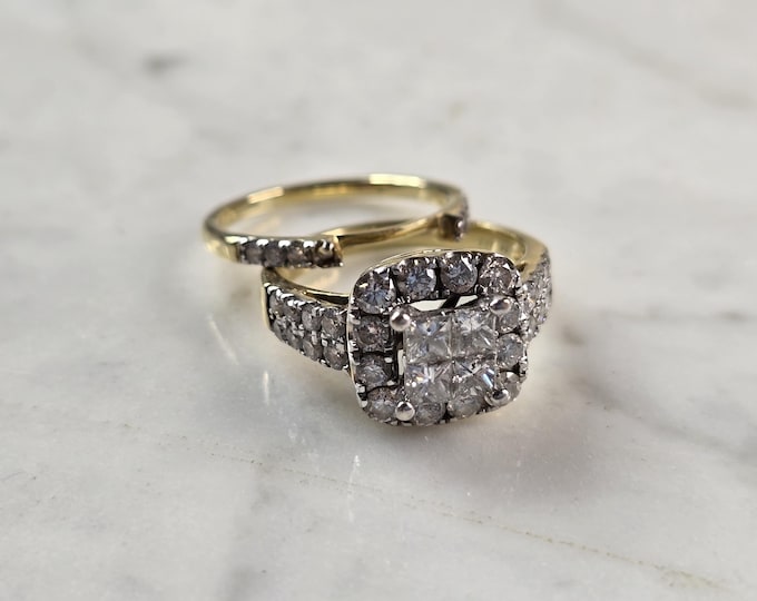 Womens Estate 14k Yellow Gold Lab Diamond Tasha R Ring Set 7.1g #E3191