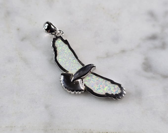 Womens Sterling Silver Opal Seagull Bird Pendant 4.3g E2311