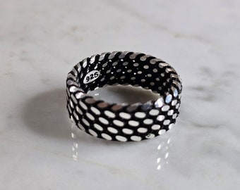 Mens Estate Sterling Silver Modernist Scales Band Ring 8.2g E7847