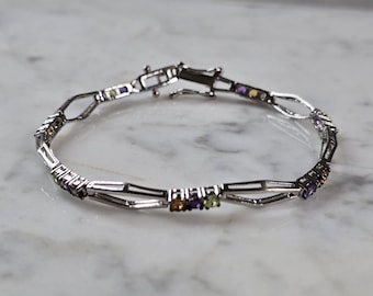 Womens Vintage Estate Sterling Silver Modernist Multi Stone Bracelet 8.6g E7281