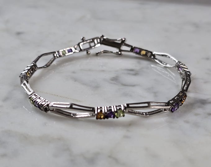 Womens Vintage Estate Sterling Silver Modernist Multi Stone Bracelet 8.6g E7281