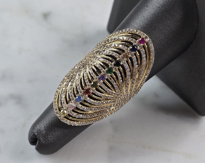 Womens 14k Yellow Gold Modernist Multi Stone Ring 6.2g E4929