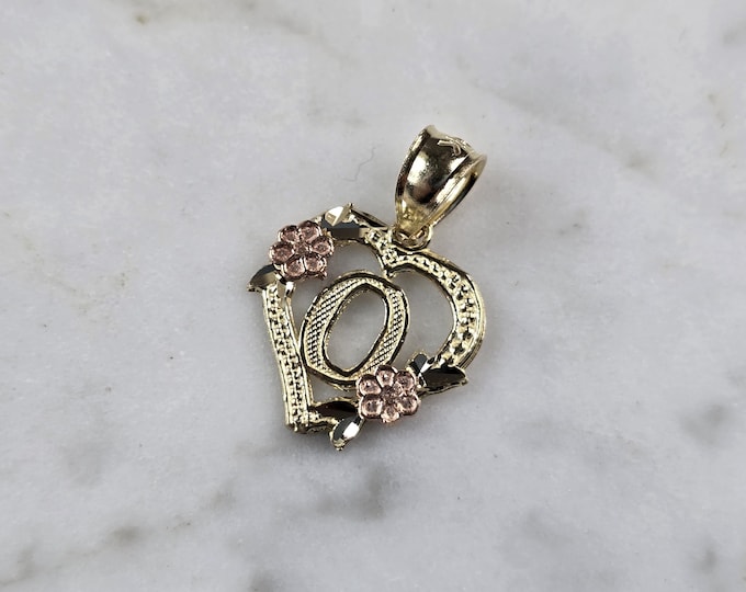 Womens 10K Yellow & Rose Gold Initial Letter " 0 "  Heart Pendant 0.9g E3171