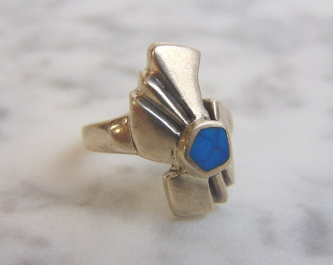 Womens Vintage Estate Sterling Silver Modernist Turquoise Ring 5.3g E2841