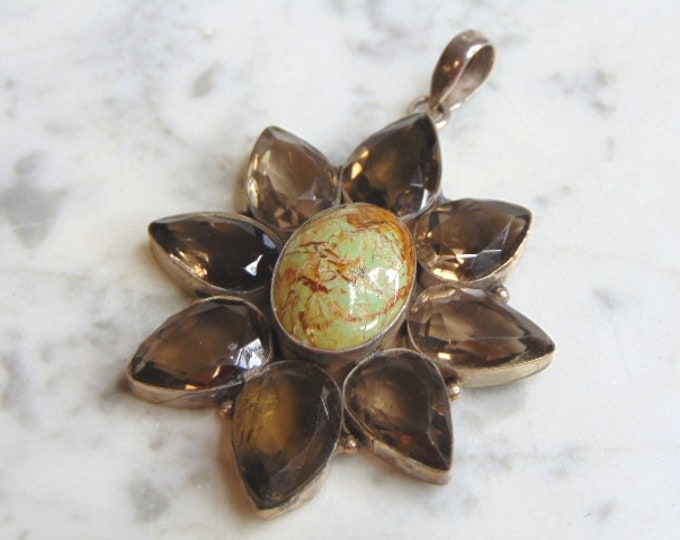 Womens Vintage Estate Sterling Silver Smokey Quartz Pendant 39.7g E4722