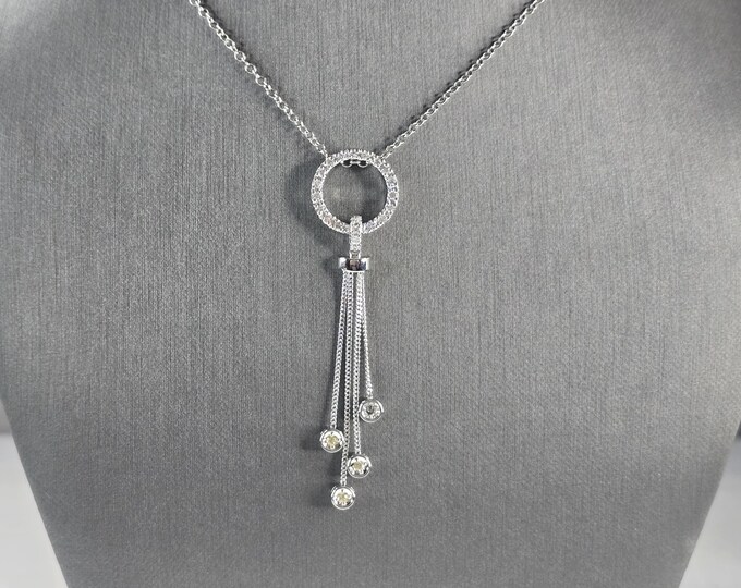 Womens Sterling Silver Modernist CZ Pendant Necklace 6.4g E6881