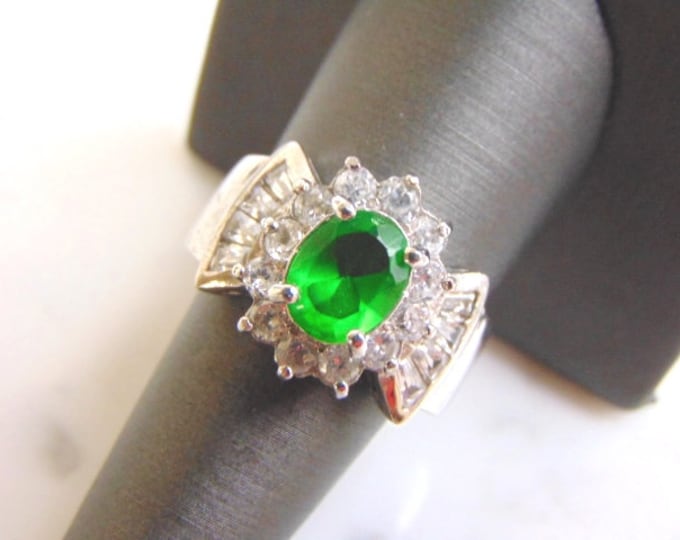 Womens Vintage Estate Sterling Silver Diopside Colored Stone Ring 8.7g E4479