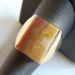 Womens Vintage Estate 10K Yellow Gold Ring w/ Agate Stone 12.5g E2233