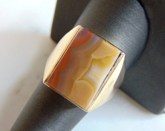 Womens Vintage Estate 10K Yellow Gold Ring w/ Agate Stone 12.5g E2233