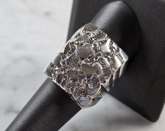 Mens Vintage Estate Sterling Silver Nugget Style Ring 16.4g E1432