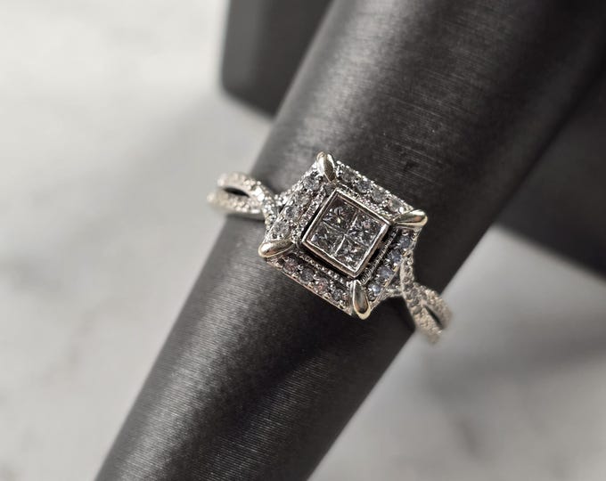 Womens Vintage Estate 10K White Gold Diamond Ring, 3.5g E4505