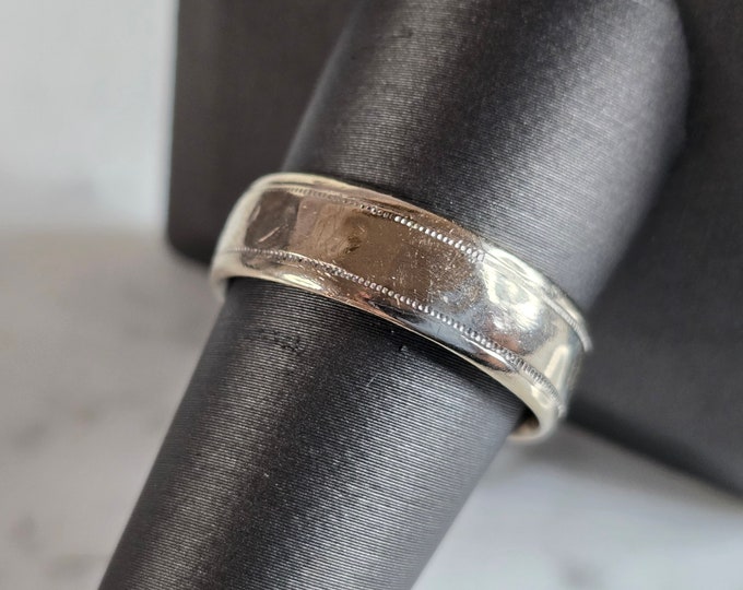 Mens Vintage Estate 14K White Gold Wedding Band Ring, 7.1g E7284