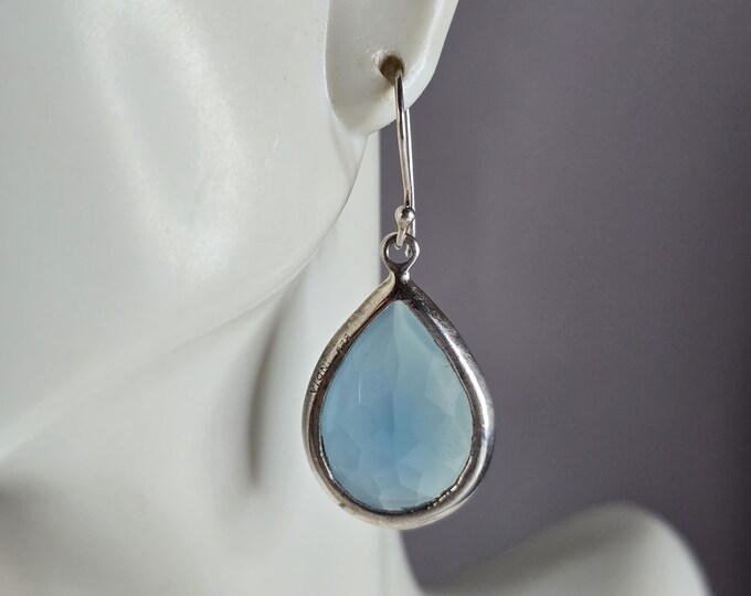 Pr Womens Vintage Estate Sterling Silver Aqua Chalcedony Dangle Earrings 8.1g E7070