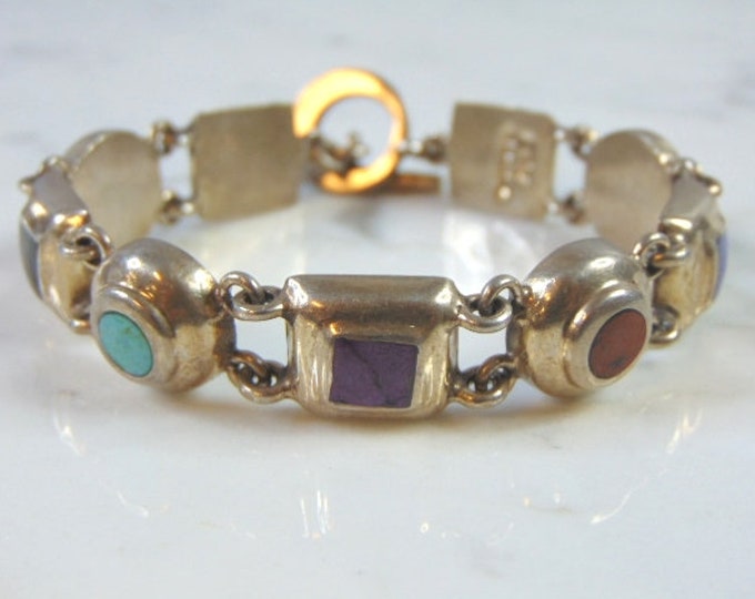 Womens Vintage Estate Sterling Silver Multi Stone Bracelet 34.2g E2647