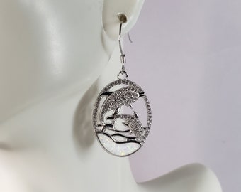 Womens Estate Sterling Silver Opal Dolphin Earrings 7.7g E6425