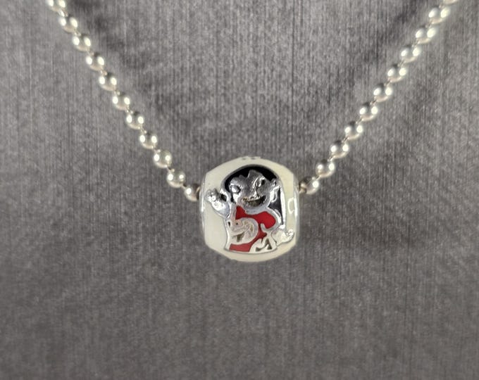Womens Vintage Estate Sterling Silver Disney Ohana Charm Necklace 10.1g E7843