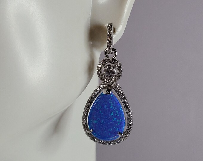 Womens Sterling Silver Modernist Blue Opal Earrings 5.0g E2873