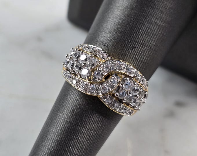 Womens Vintage Estate Sterling Silver Gold Tone CZ Ring 5.2g E3117