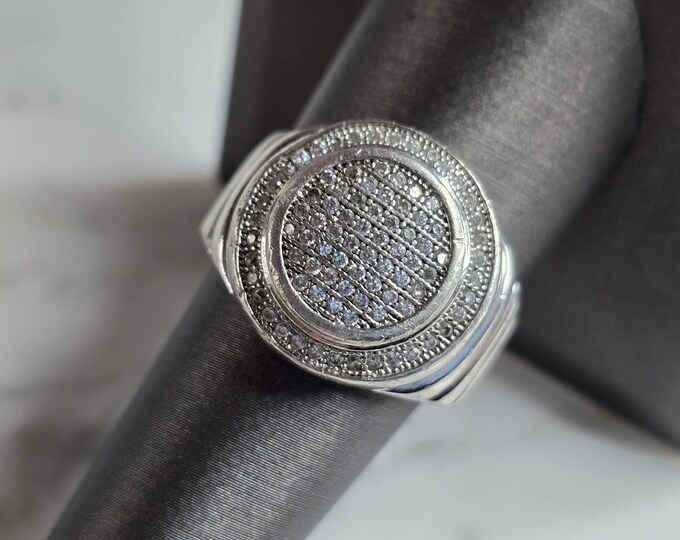 Mens Vintage Estate Sterling Silver CZ Ring 10.3g E7347