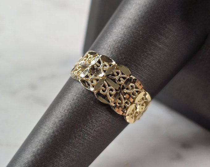 Womens 10K Yellow Gold Modernist Filigree Ring 1.5g E7941