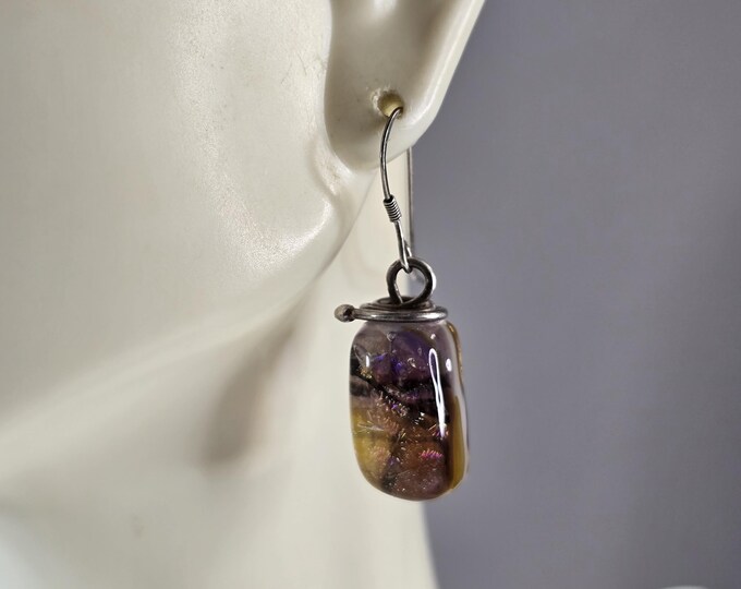 Womens Sterling Silver Modernist Dichroic Earrings 7.5g E4069