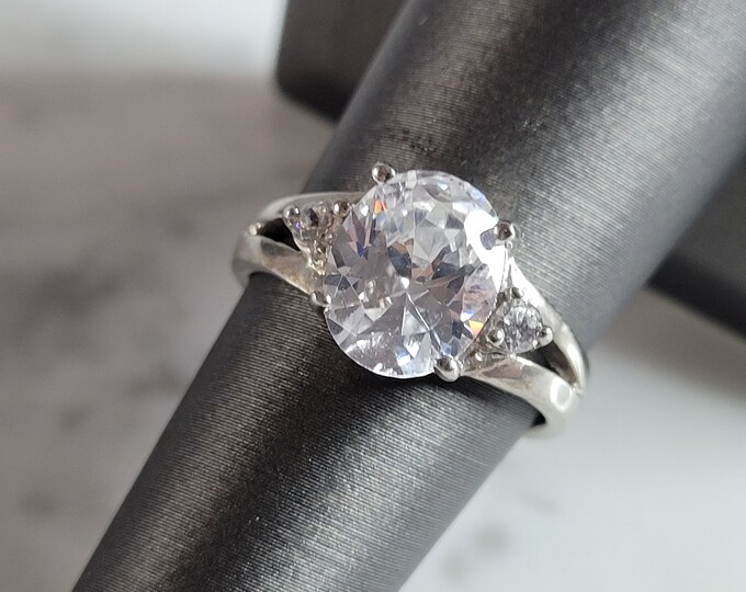 Womens Estate Sterling Silver Modernist CZ Ring 4.3g E6625