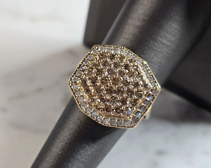 Womens Vintage Estate 10K Yellow Gold Diamond Cluster Ring 4.8g E5321