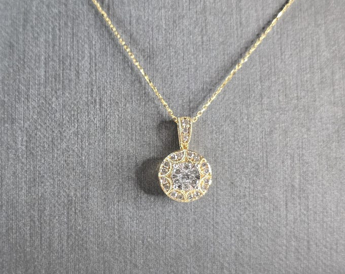 Womens Vintage Estate 10k Gold Diamond Modernist Pendant Necklace 3.1g E7827