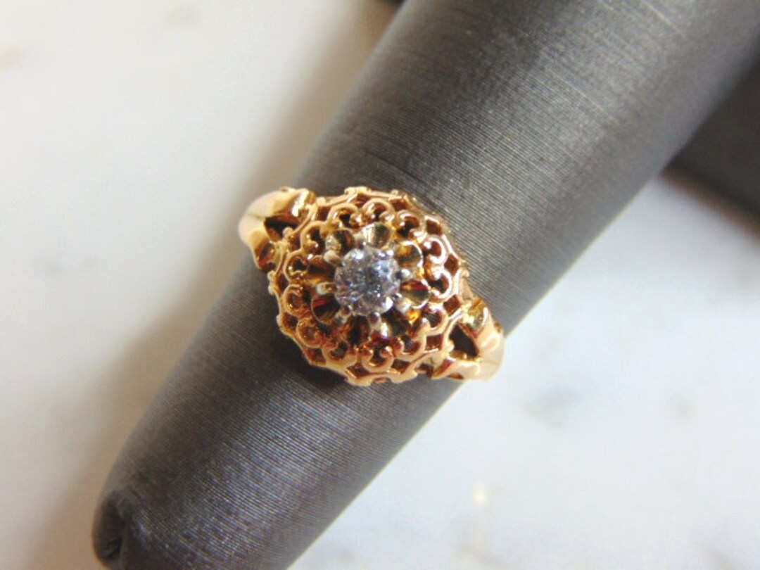 Womens Vintage Estate 14K Yellow Gold Diamond Ring 2.3g E1437 - Etsy