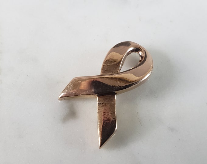 Womens Vintage Estate 14k Rose Gold Cure Cancer Ribbon Pendant 3.4g E3710