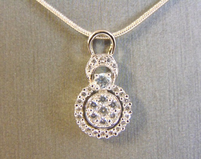 Womens Vintage Estate Sterling Silver CZ Stones Pendant W/ Necklace 5.6g E4519