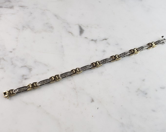 Womens Vintage Estate 10K Yellow & White Gold Diamond Tennis Bracelet 14.9g E1138