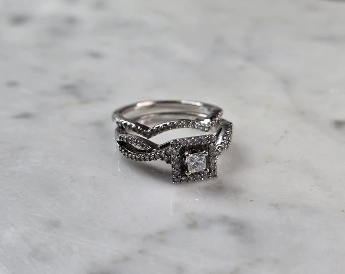 Womens Vintage Estate 14K White Gold Diamond Engagement Ring Set, 5.5g E960