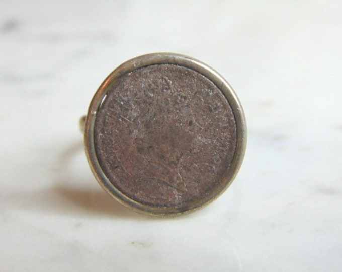 Womens Vintage Estate Sterling Silver English Coin Ring 5.5g E5913