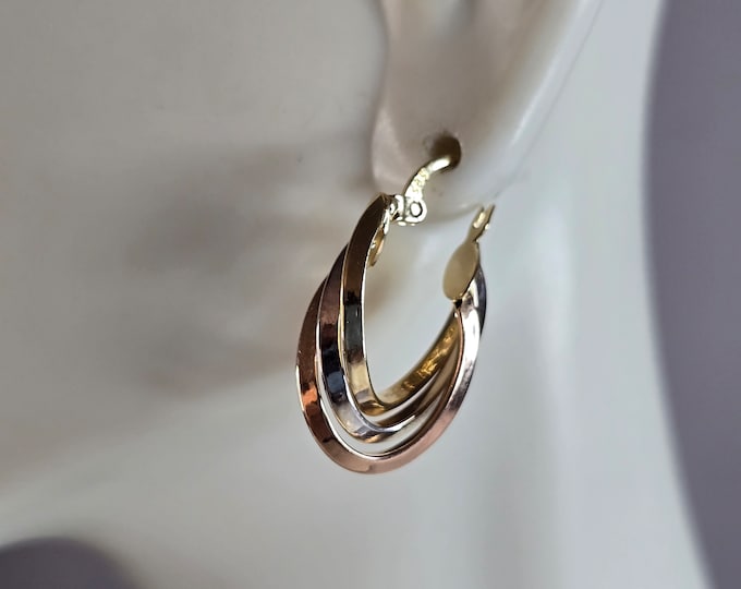 Womens Vintage Estate 14K Multi Tone Gold Hoop Earrings 2.6g E5653