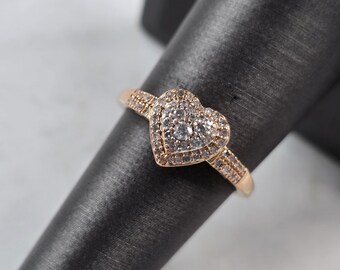 Womens Vintage Estate 10K Rose Gold Diamond Heart Ring 2.4g E3971