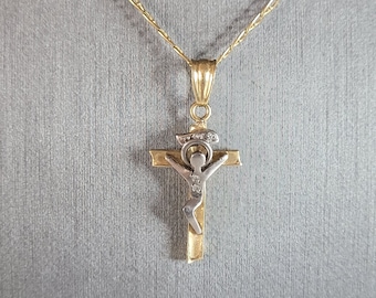 Vintage Estate 18k Gold Religious Cross Pendant Necklace 6.6g #E6922