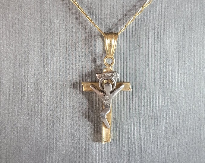 Vintage Estate 18k Gold Religious Cross Pendant Necklace 6.6g #E6922
