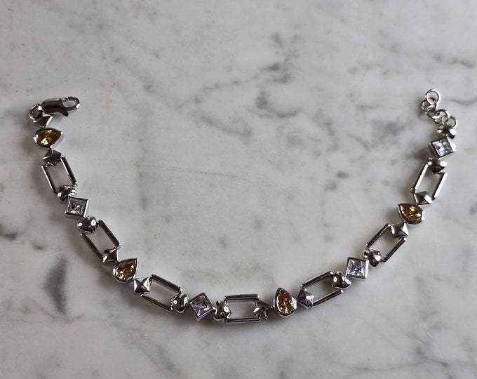 Womens Vintage Estate Sterling Silver Modernist Citrine Bracelet 16.7g #E7992