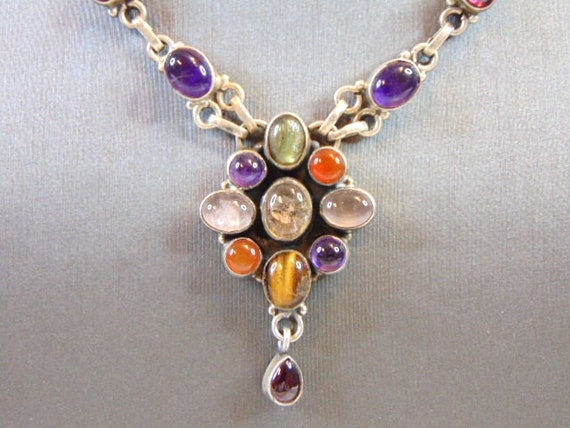 Womens Vintage Estate Sterling Silver Multi Stone… - image 2