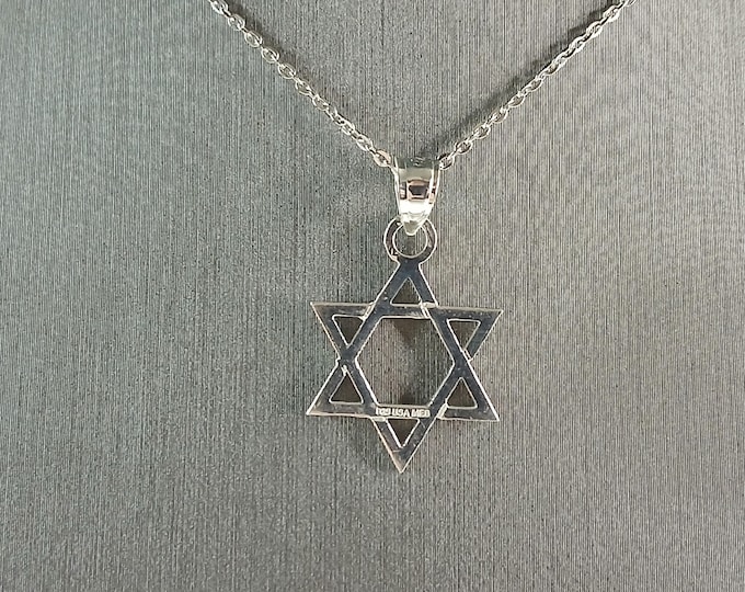 Sterling Silver Jewish Judaica Star of David Pendant Necklace, 3.0g E4297