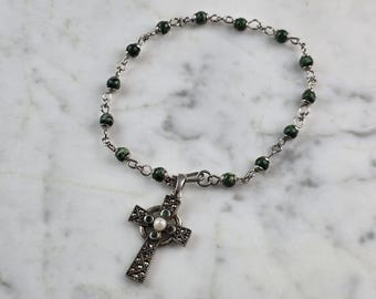 Womens Vintage Solvar Sterling Silver Beaded Celtic Cross Bracelet 6.8g E3844